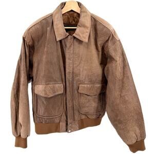 Vintage 90s Weekends Brown Leather Distressed Bomber Jacket